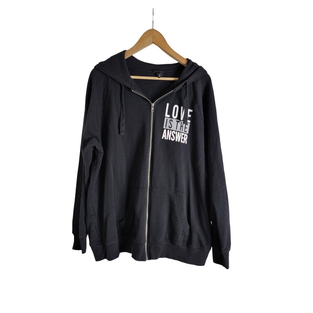 Torrid Womens Black Love Is The Answer Graphic Zip Up Hoodie Size 3 Loungewear